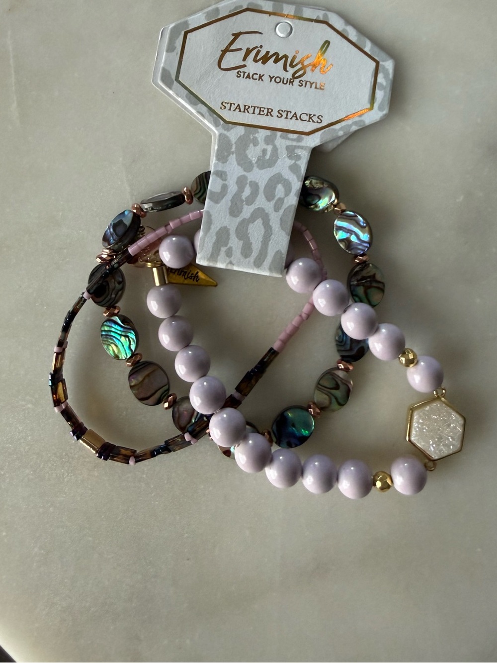 Erimish Lavender And Abalone Starter Stack Bracelet Set New